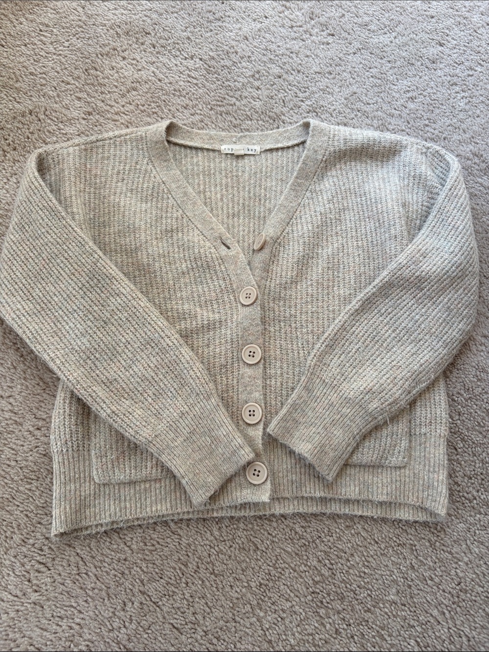 Copper Key Oatmeal Ribbed Button-Front Cardigan